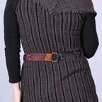 Brown Black Leather Belt 6-Strand Silver Rings Riveted | Engayla