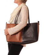 Brown Black Leather Tote Convertible Carabiner 24in | Engayla
