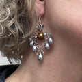 Silver Pearl Crystal Chandelier Earrings Wedding, handmade in Seattle by Angela Ehrig