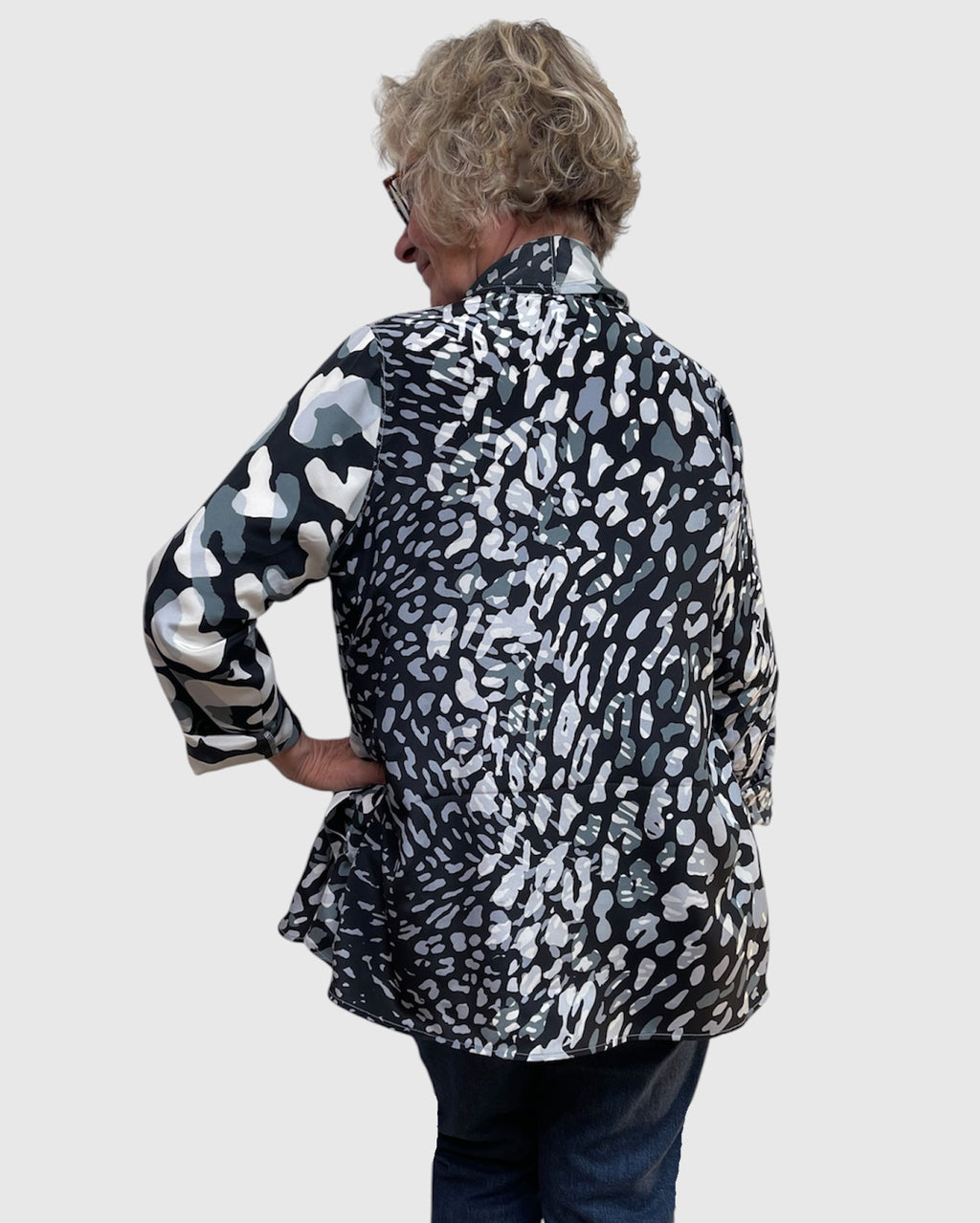 Grey Black White Silk Charmeuse Jacket Shawl Collar Engayla