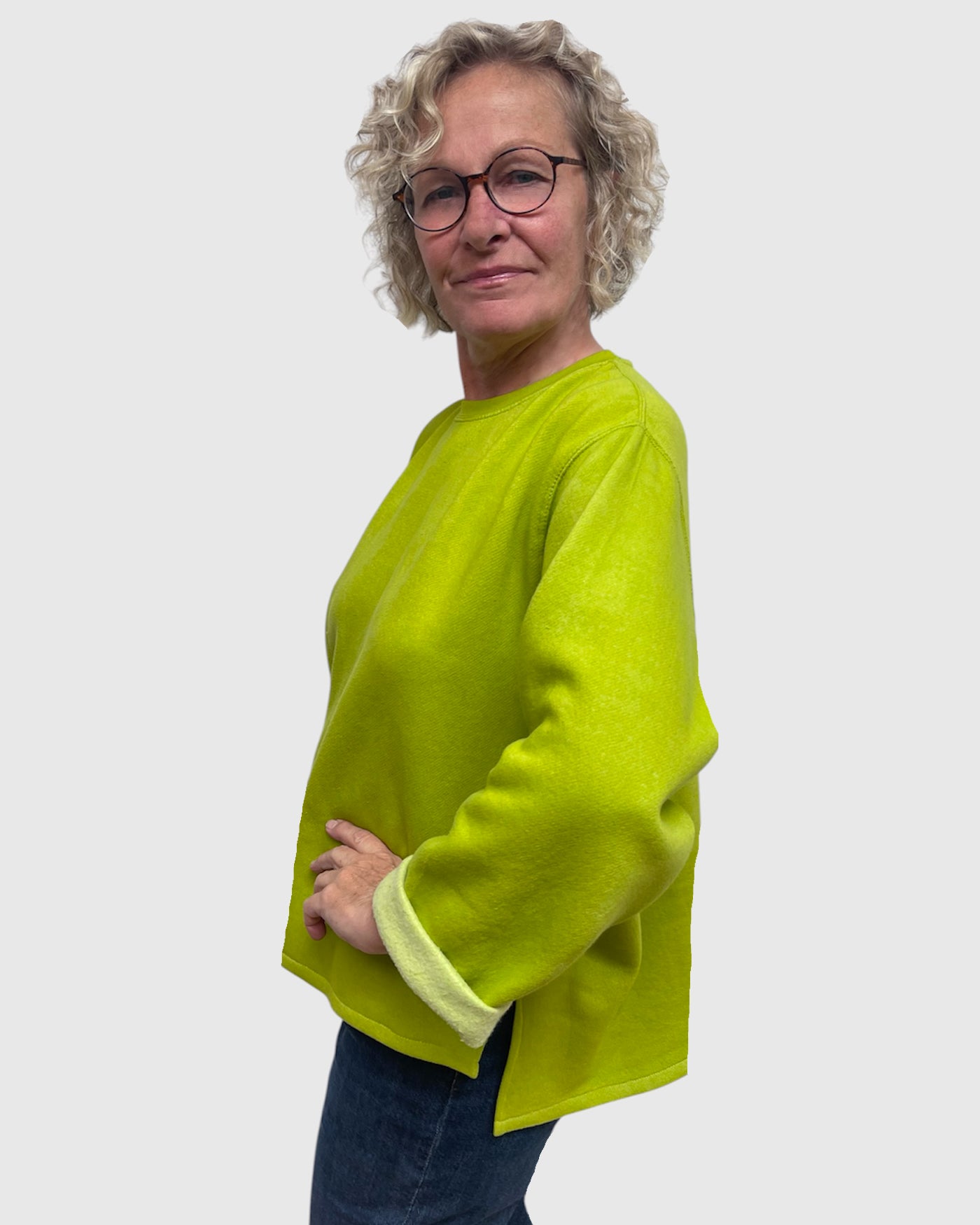Chartreuse Cotton Sweatshirt Tunic Hi Lo | Engayla
