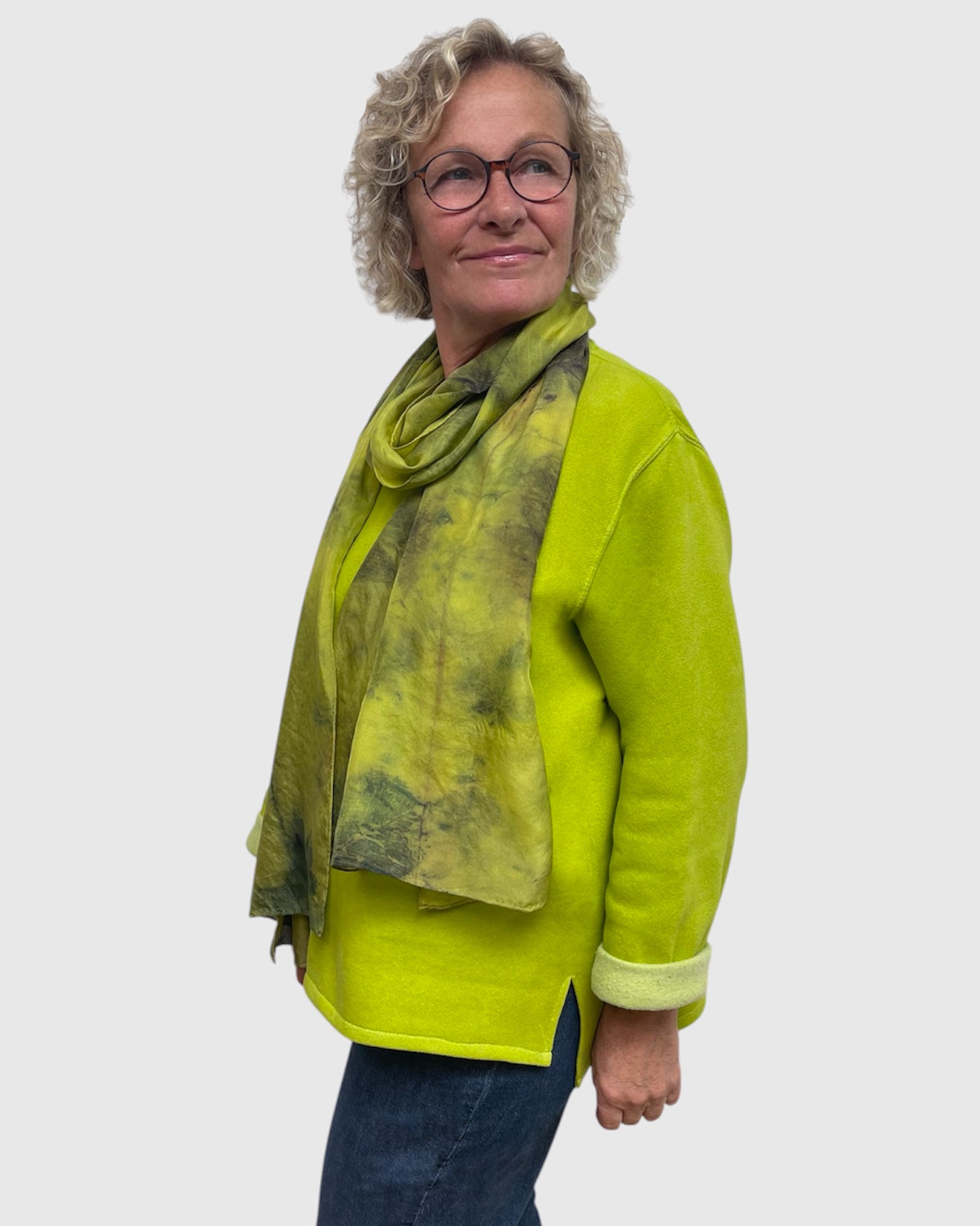 Chartreuse Cotton Sweatshirt Tunic Hi Lo | Engayla