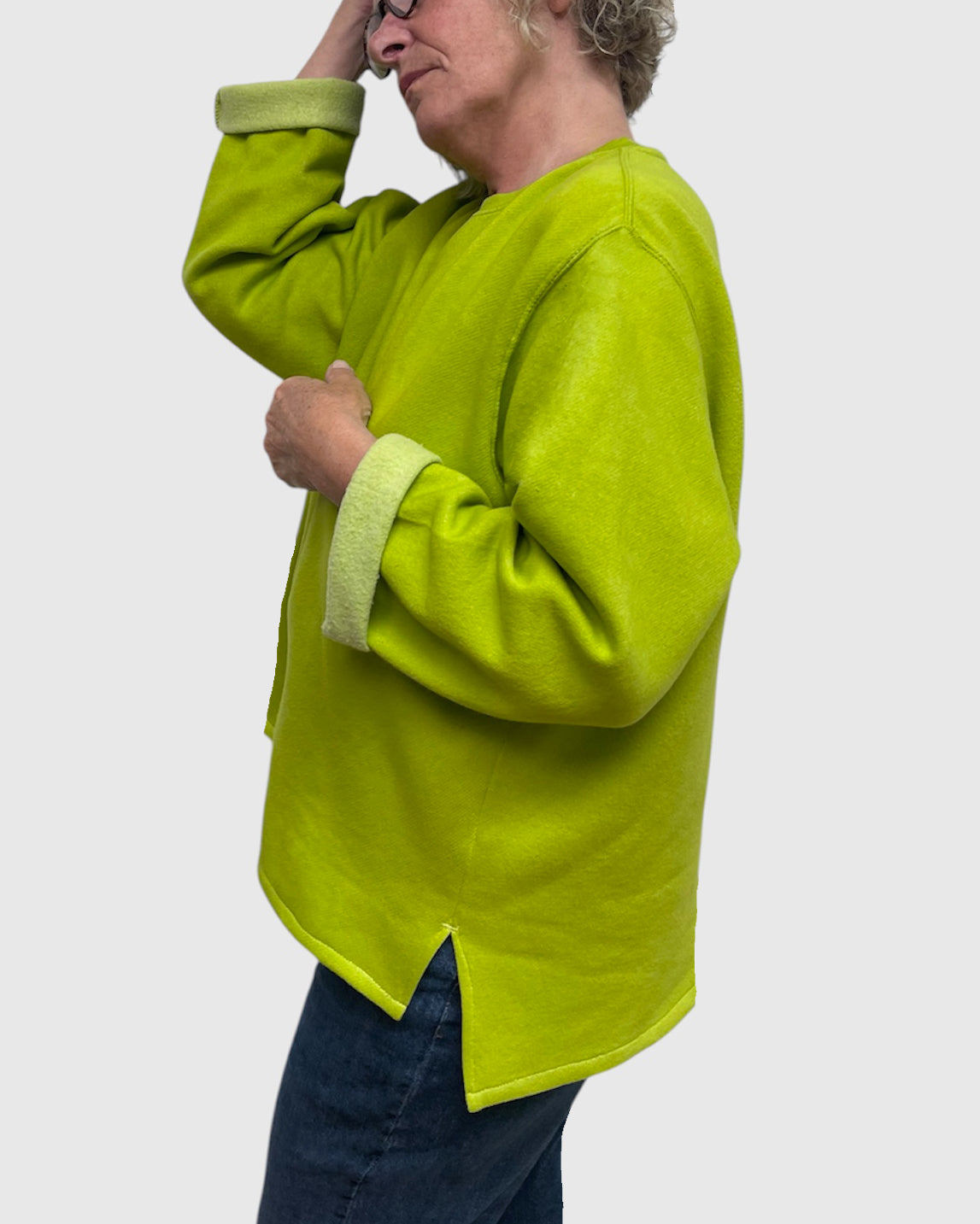 Chartreuse Cotton Sweatshirt Tunic Hi Lo | Engayla