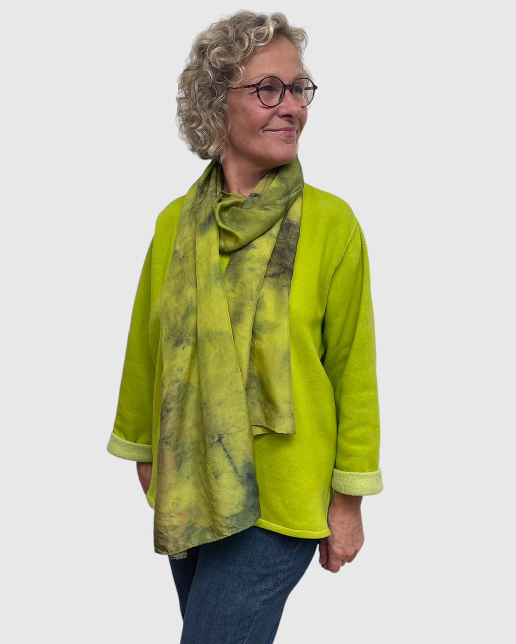 Chartreuse Cotton Sweatshirt Tunic Hi Lo | Engayla