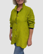 Chartreuse Hand Dyed Linen Big Shirt Upcycled Buttons | Engayla