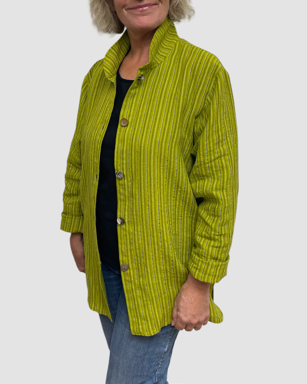 Chartreuse Hand Dyed Linen Big Shirt Upcycled Buttons | Engayla