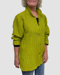 Chartreuse Hand Dyed Linen Big Shirt Upcycled Buttons, handmade in Seattle by Angela Ehrig