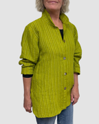 Chartreuse Hand Dyed Linen Big Shirt Upcycled Buttons | Engayla