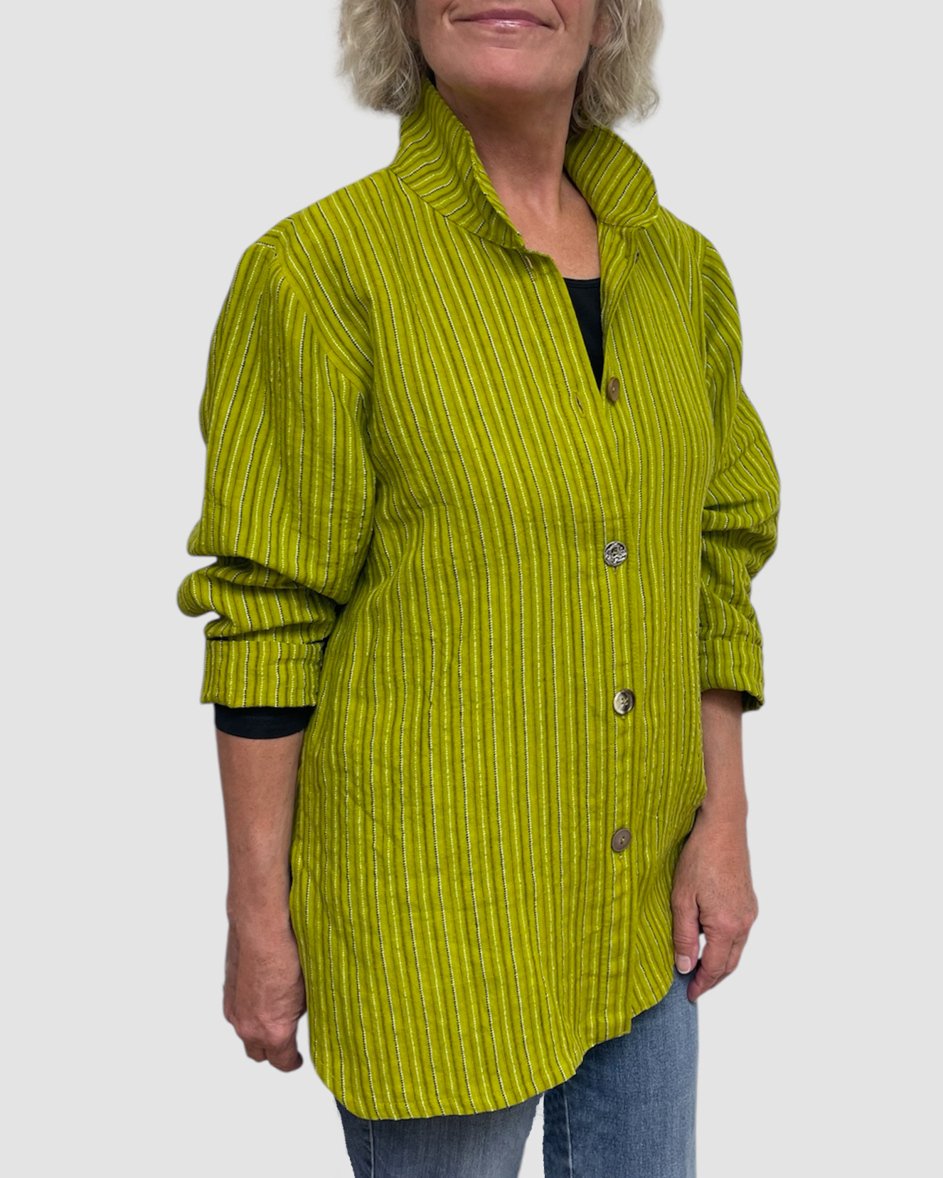 Chartreuse Hand Dyed Linen Big Shirt Upcycled Buttons | Engayla