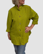 Chartreuse Hand Dyed Linen Big Shirt Upcycled Buttons | Engayla