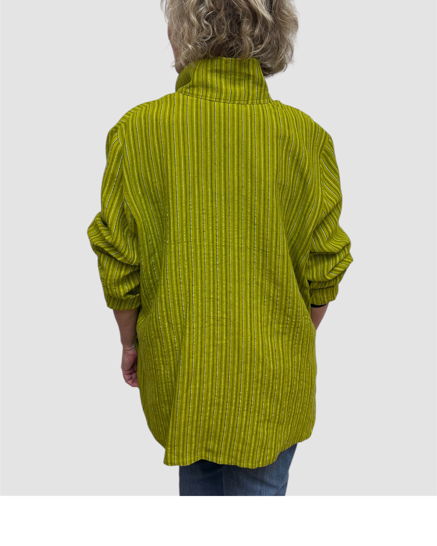 Chartreuse Hand Dyed Linen Big Shirt Upcycled Buttons | Engayla