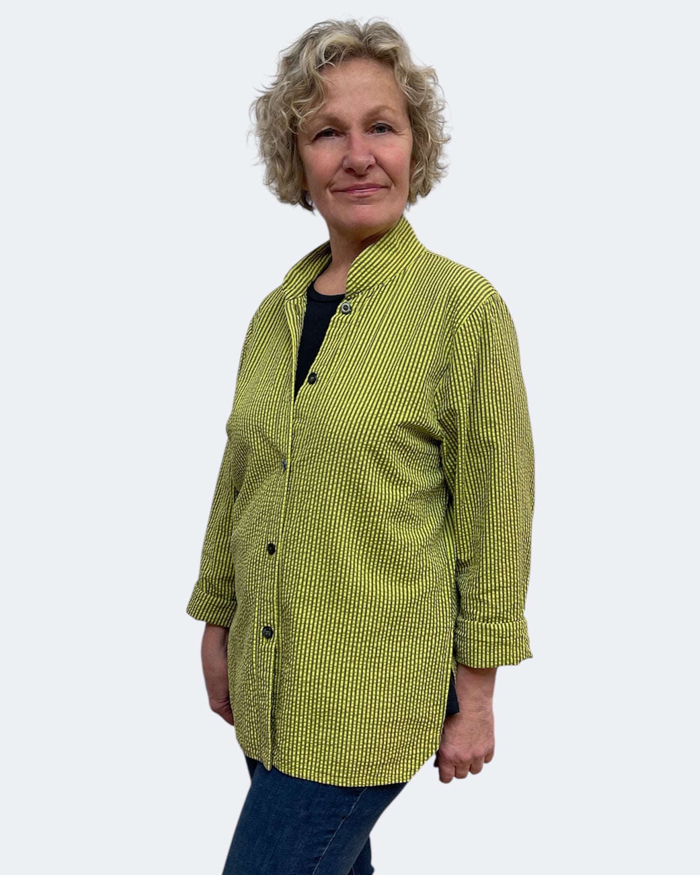 Chartreuse Cotton Seersucker Big Shirt Hand Dyed | Engayla