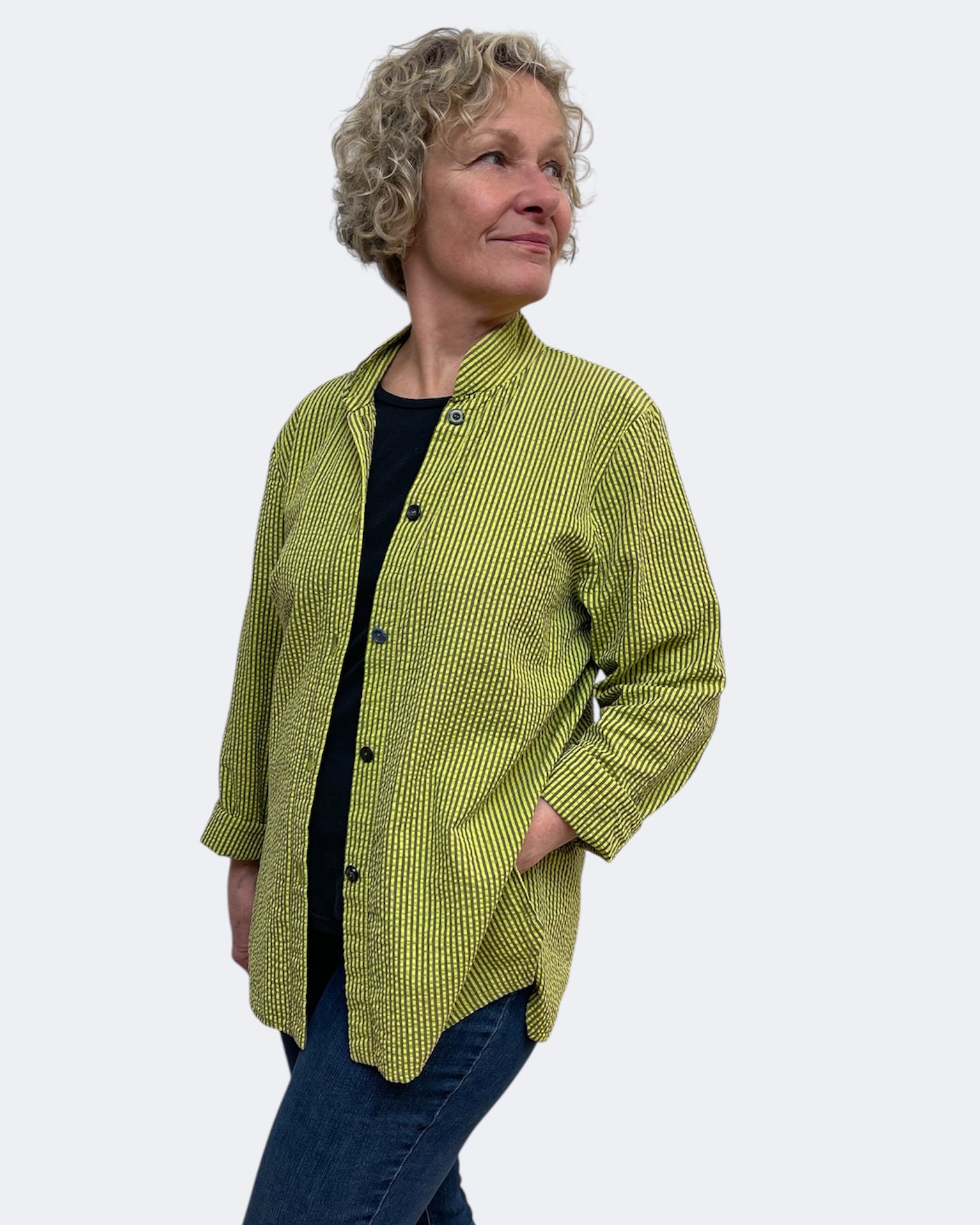 Chartreuse Cotton Seersucker Big Shirt Hand Dyed | Engayla