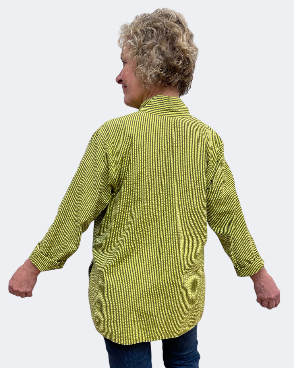 Chartreuse Cotton Seersucker Big Shirt Hand Dyed | Engayla
