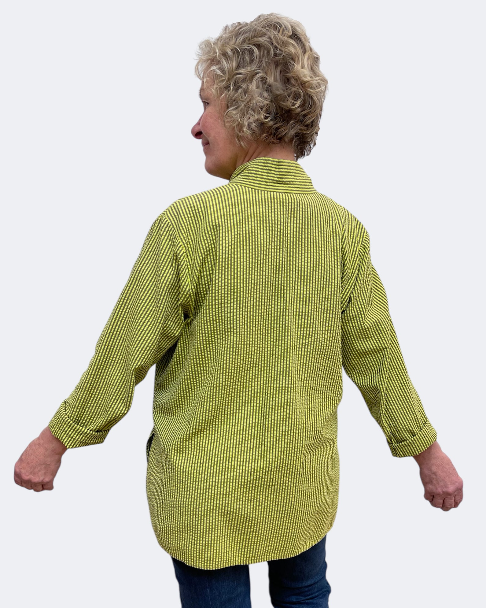 Chartreuse Cotton Seersucker Big Shirt Hand Dyed | Engayla