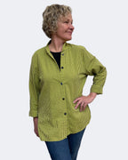 Chartreuse Cotton Seersucker Big Shirt Hand Dyed | Engayla