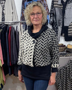Beige Black Jacquard Cotton Bolero Jacket Washable | Engayla
