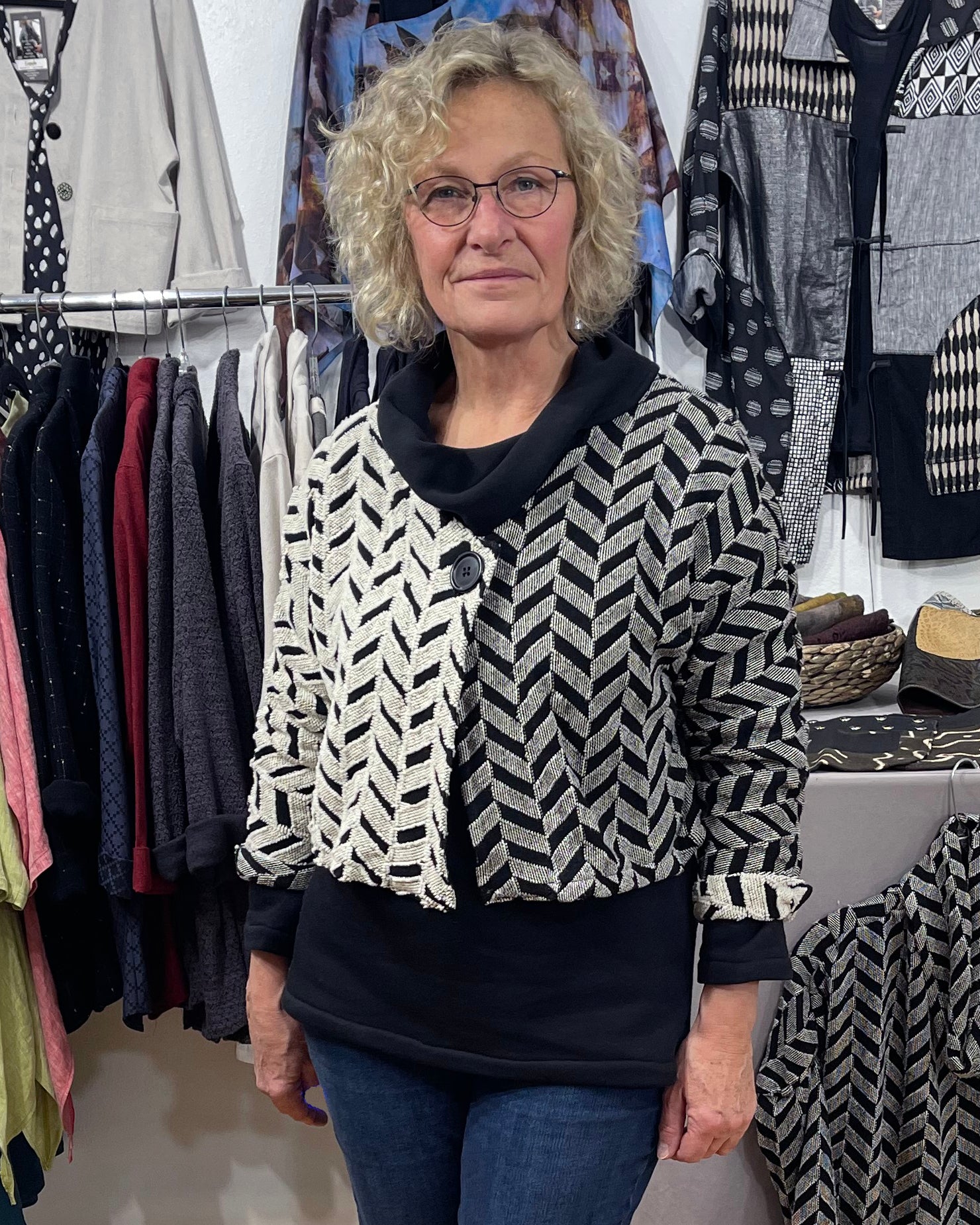 Beige Black Jacquard Cotton Bolero Jacket Washable | Engayla