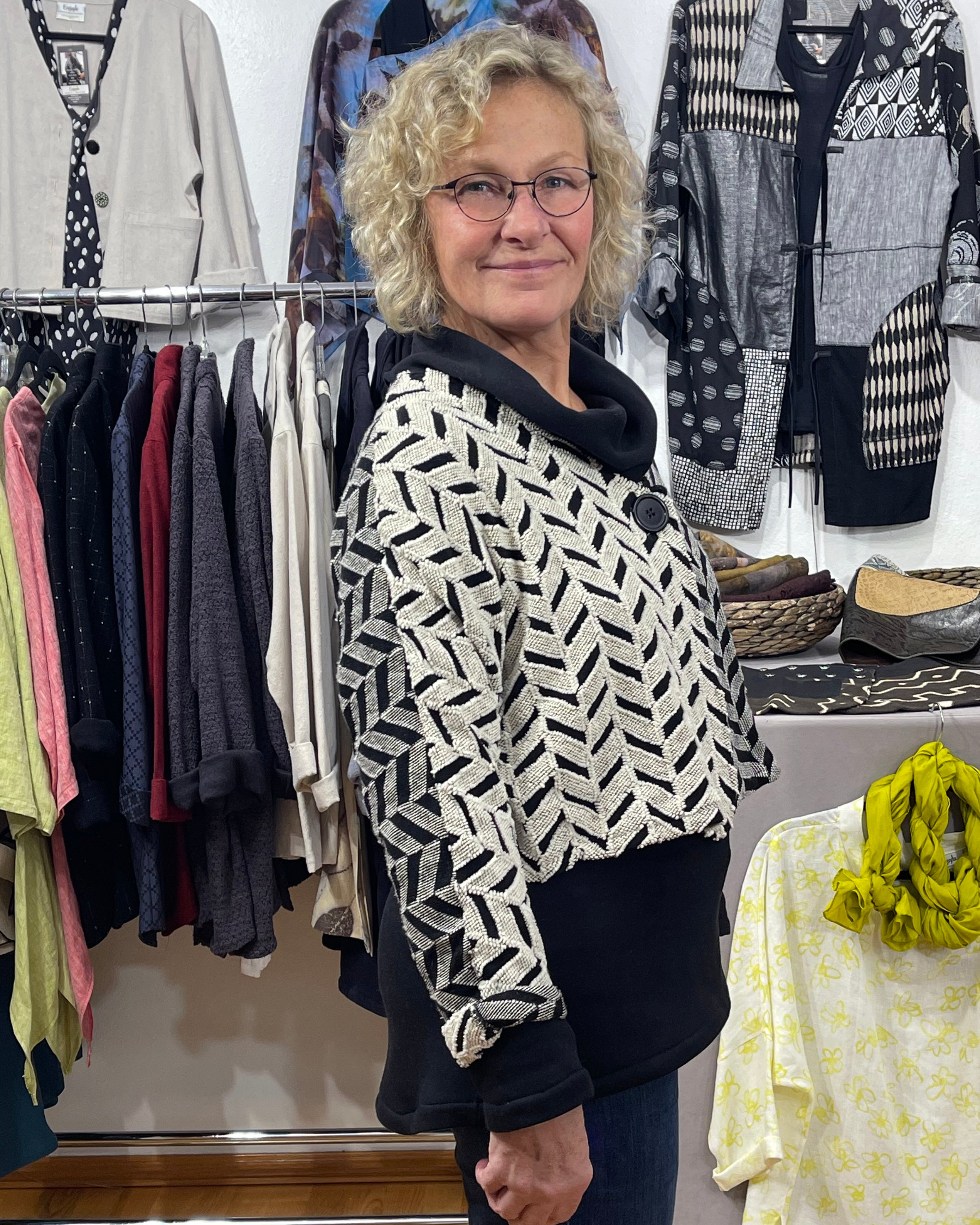 Beige Black Jacquard Cotton Bolero Jacket Washable | Engayla