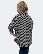 Beige Black Chevron Jacquard Cotton Cowl Tunic | Engayla
