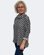 Beige Black Chevron Jacquard Cotton Cowl Tunic | Engayla