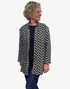 Black Natural Chevron Cotton A-Line Jacket Zipper | Engayla
