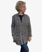 Black Natural Chevron Cotton A-Line Jacket Zipper | Engayla