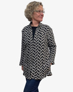 Black Natural Chevron Cotton A-Line Jacket Zipper | Engayla