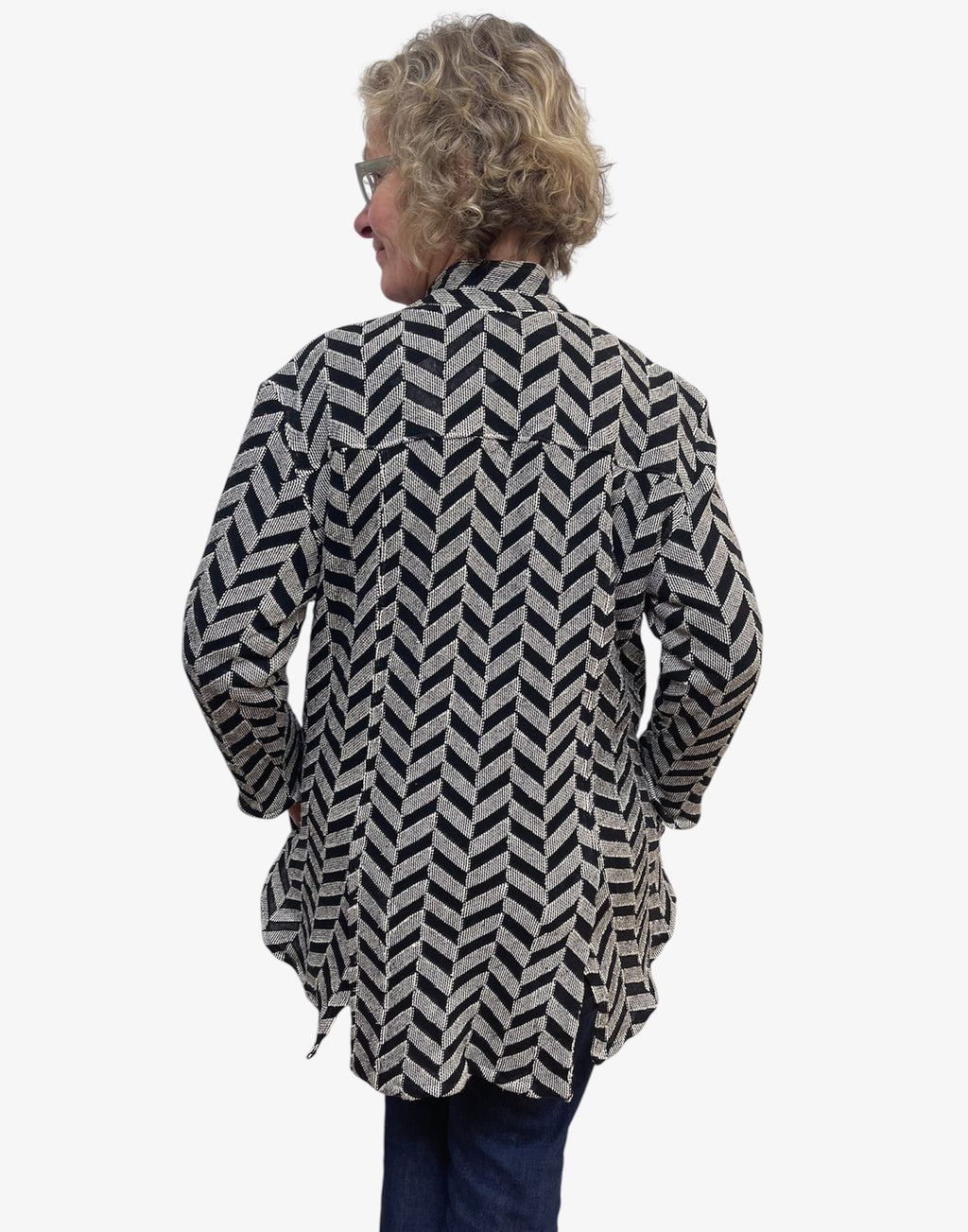 Black Natural Chevron Cotton A-Line Jacket Zipper | Engayla