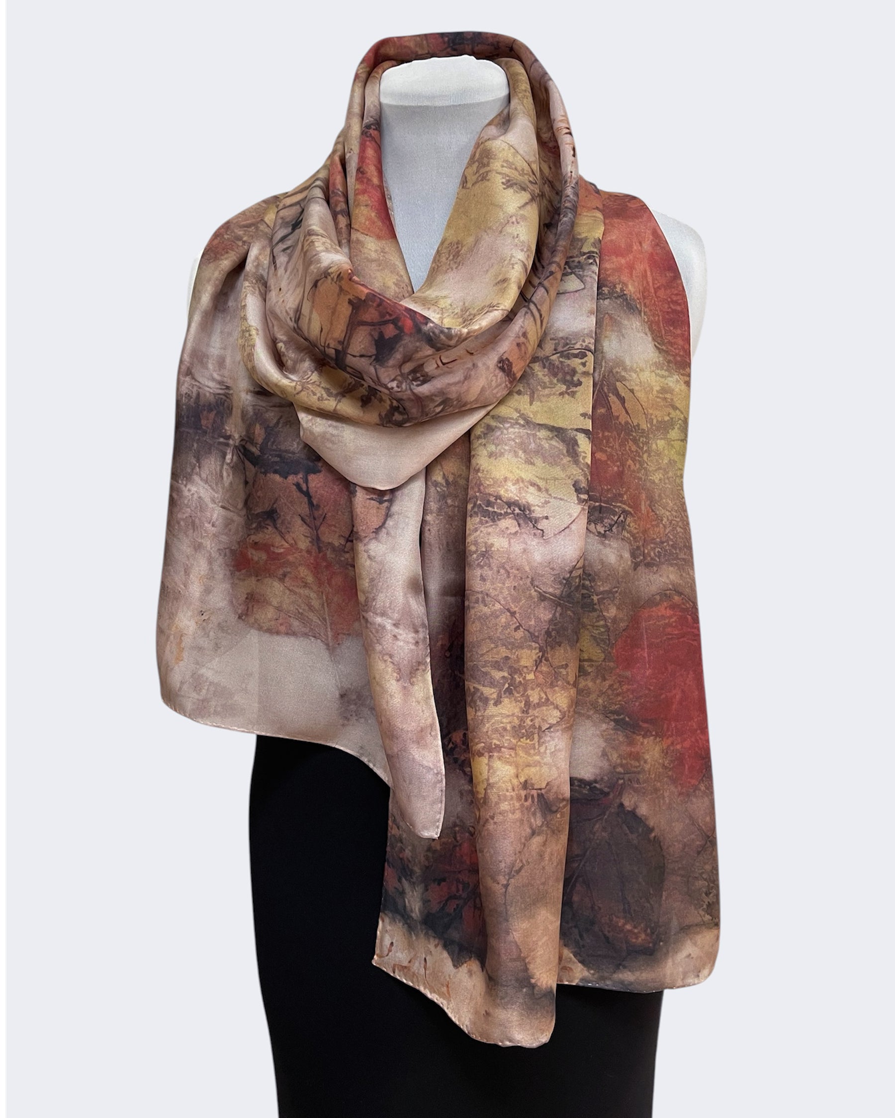 Copper Rust Silk Scarf Tulip Tree Eco Print | Engayla