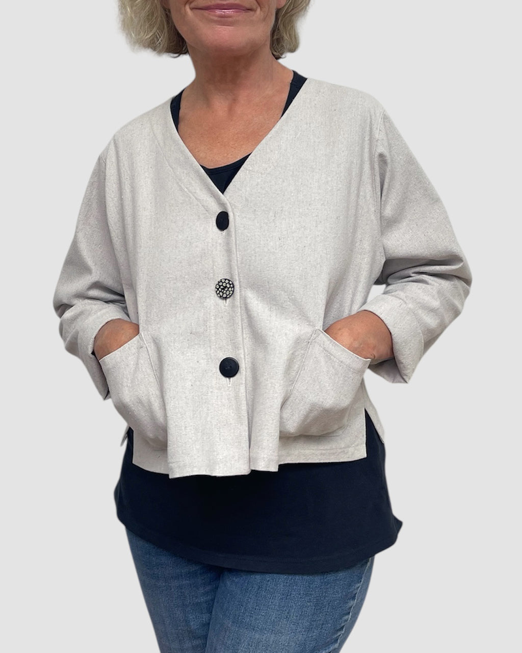 Cotton Canvas Cropped Jacket Vintage Buttons Layering | Engayla