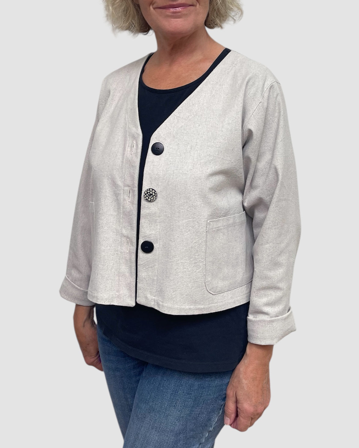 Cotton Canvas Cropped Jacket Vintage Buttons Layering | Engayla