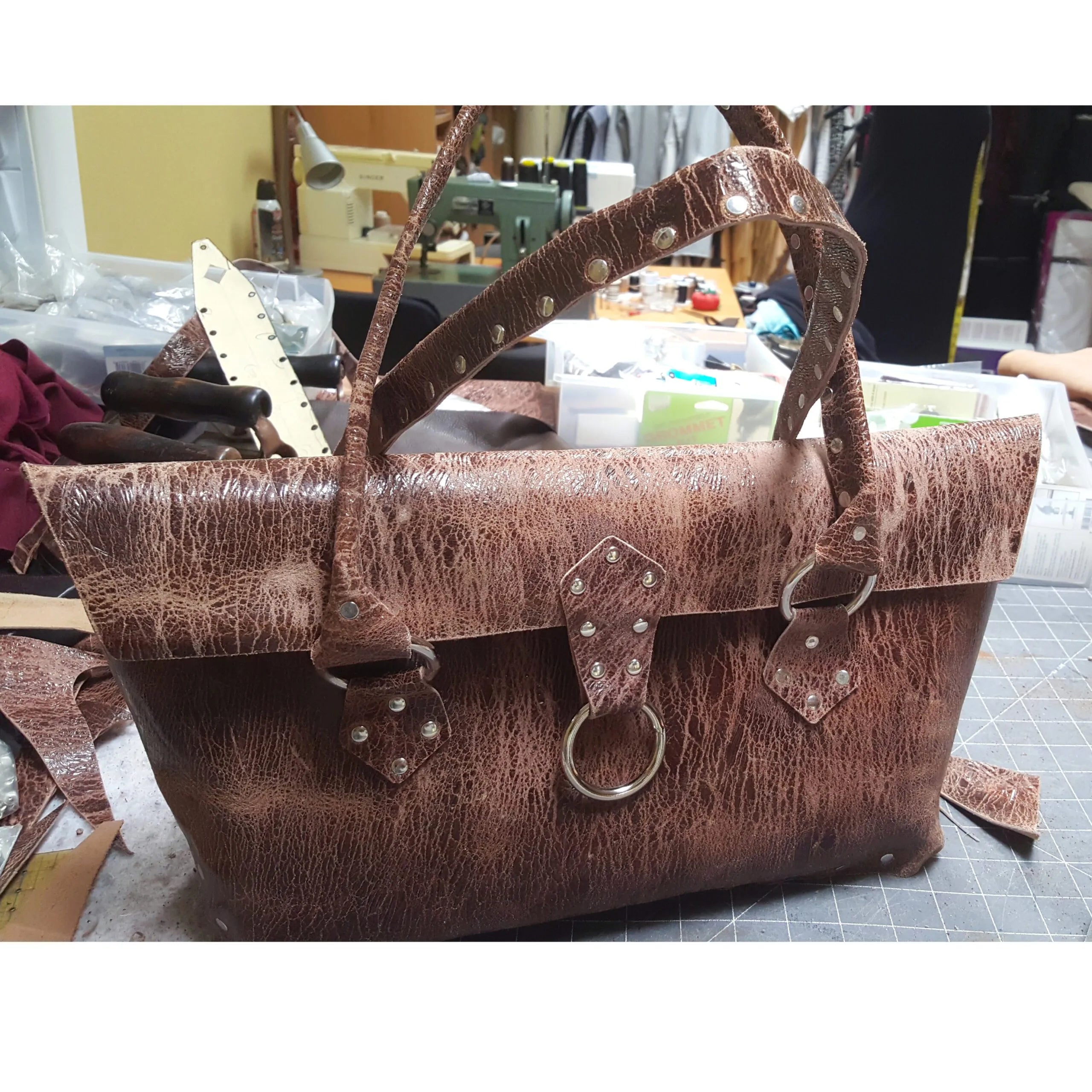 Brown Distressed Leather Purse Riveted Silver Feet | Engayla