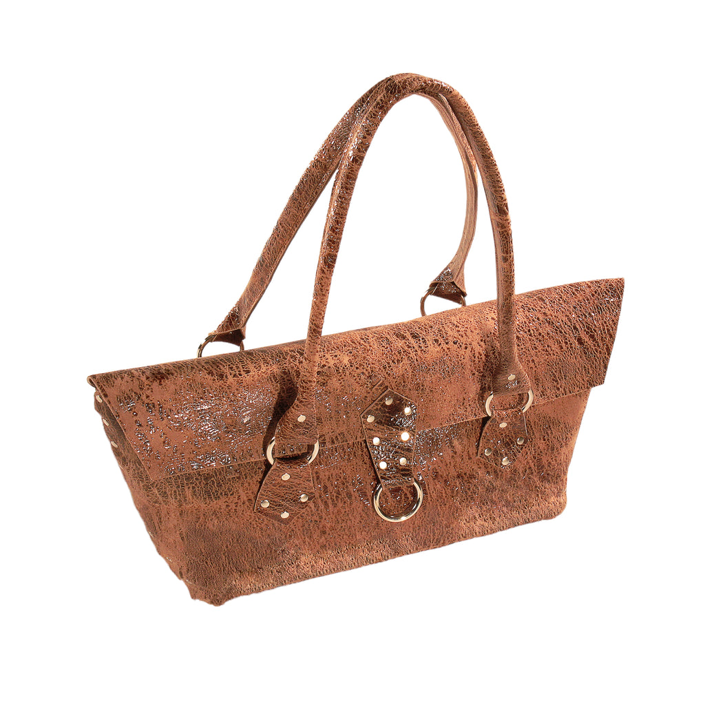 Brown Distressed Leather Purse Riveted Silver Feet | Engayla