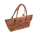 Brown Distressed Leather Purse Riveted Silver Feet, handmade in Seattle by Angela Ehrig