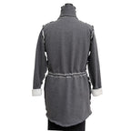 Dark Grey Cotton Fleece Drawstring Jacket - Adjustable Waist with Vintage Buttons