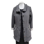 Dark Grey Cotton Fleece Drawstring Jacket - Adjustable Waist with Vintage Buttons