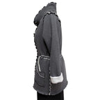 Dark Grey Cotton Fleece Drawstring Jacket - Adjustable Waist with Vintage Buttons