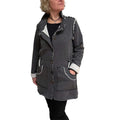 Dark Grey Cotton Fleece Drawstring Jacket Vintage Buttons, handmade in Seattle by Angela Ehrig