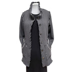 Dark Grey Cotton Fleece Drawstring Jacket - Adjustable Waist with Vintage Buttons