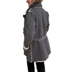 Dark Grey Cotton Fleece Drawstring Jacket - Adjustable Waist with Vintage Buttons