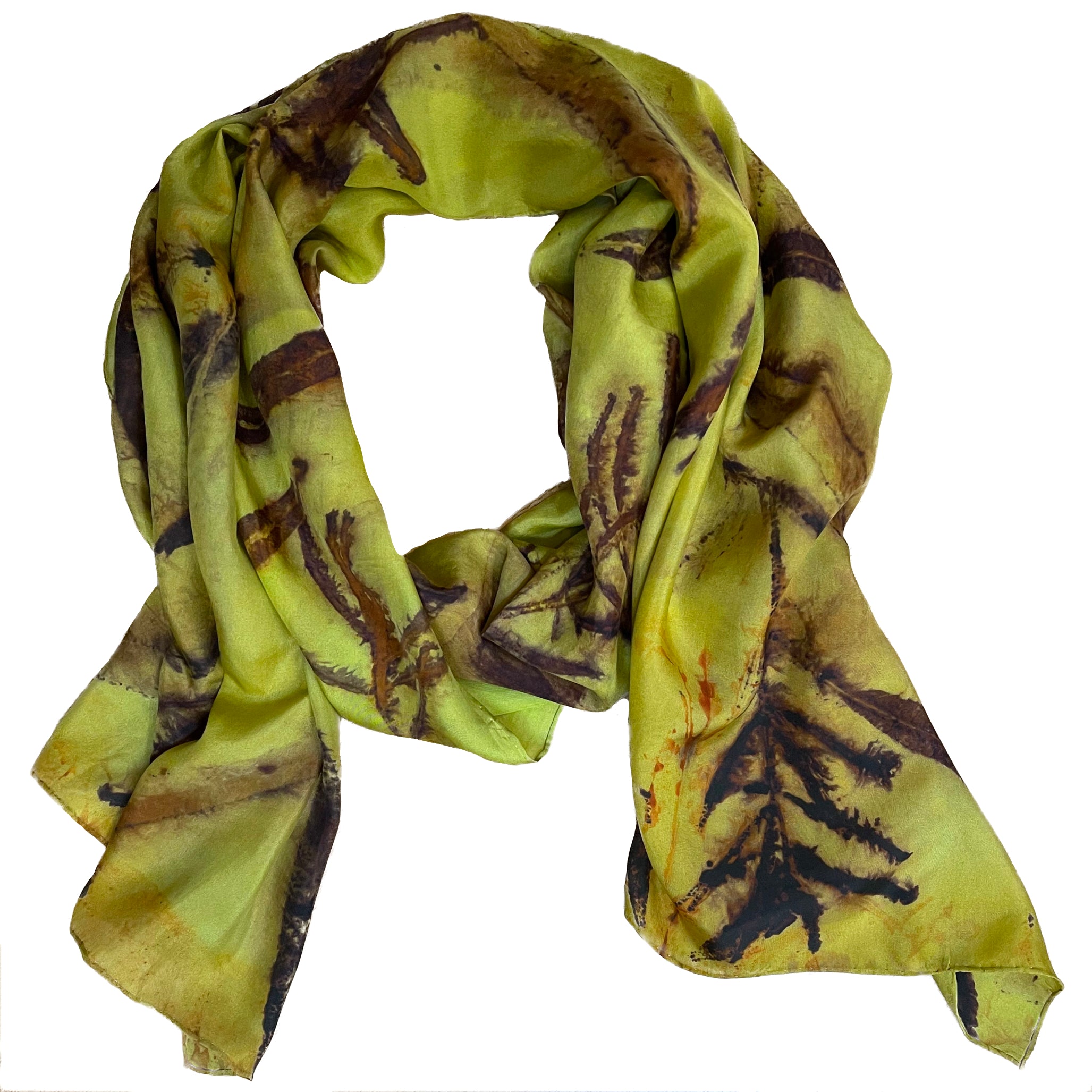 Chartreuse Eco Print Silk Scarf Fireweed Hand Dyed | Engayla
