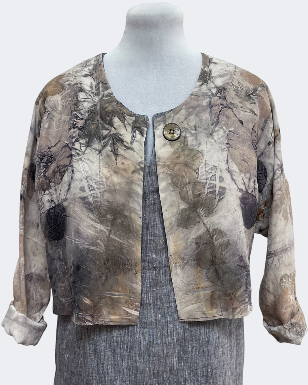 Plant Print Silk Bolero Jacket Eco Dyed Natural Engayla