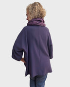 Back of slouchy eggplant wool tunic, one size women’s tunic with ¾ sleeves