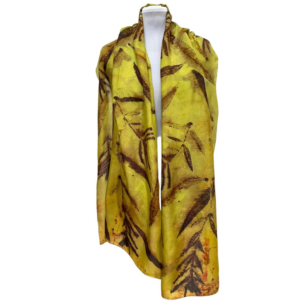 Chartreuse Eco Print Silk Scarf Fireweed Hand Dyed | Engayla