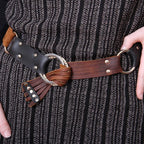 Brown Black Leather Belt 6-Strand Silver Rings Riveted | Engayla