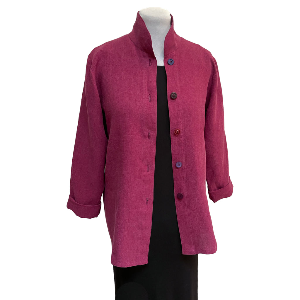 Fuchsia Linen Big Shirt | Vintage Buttons | Soft Fit