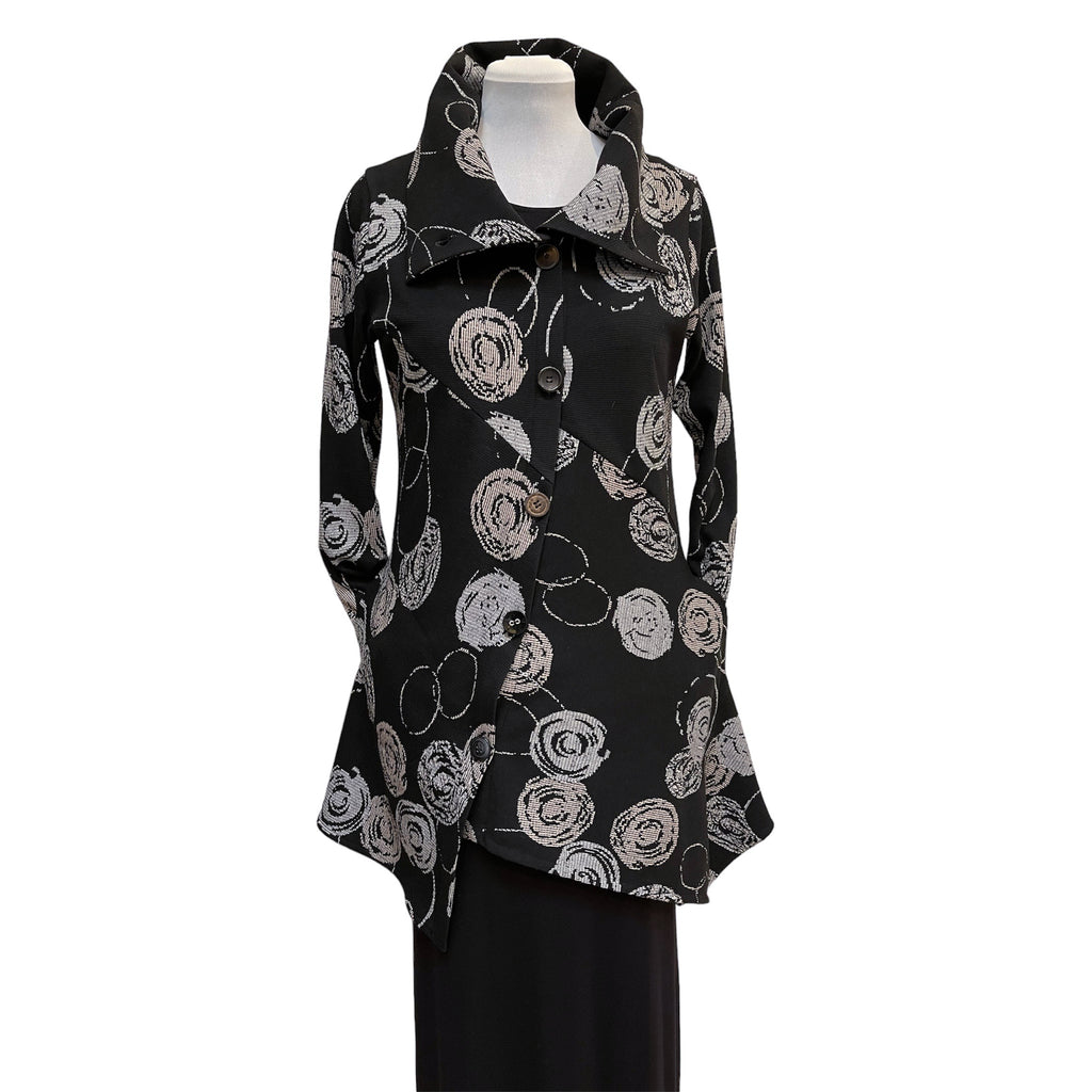 Grey Circle Knit Asymmetrical Jacket Vintage Buttons Engayla