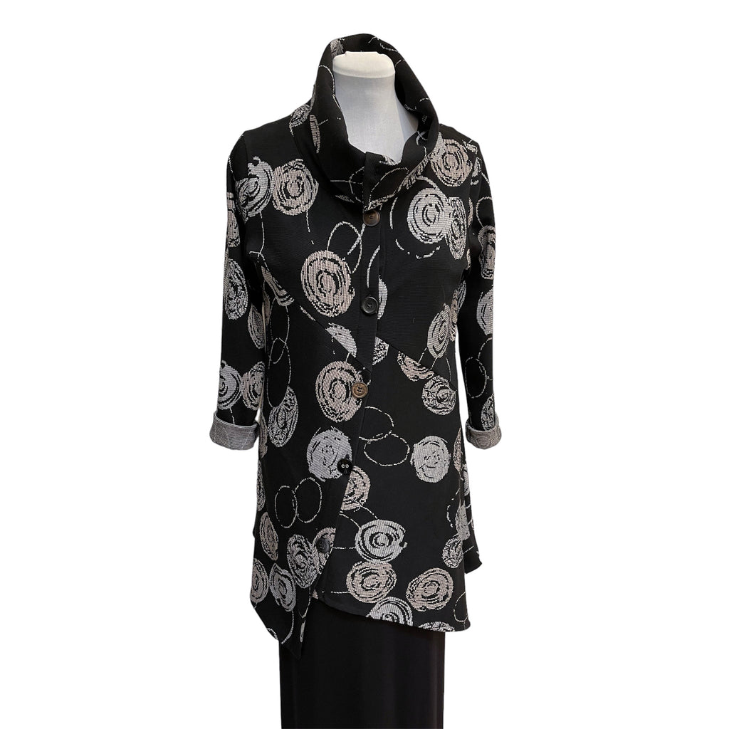 Grey Circle Knit Asymmetrical Jacket Vintage Buttons Engayla