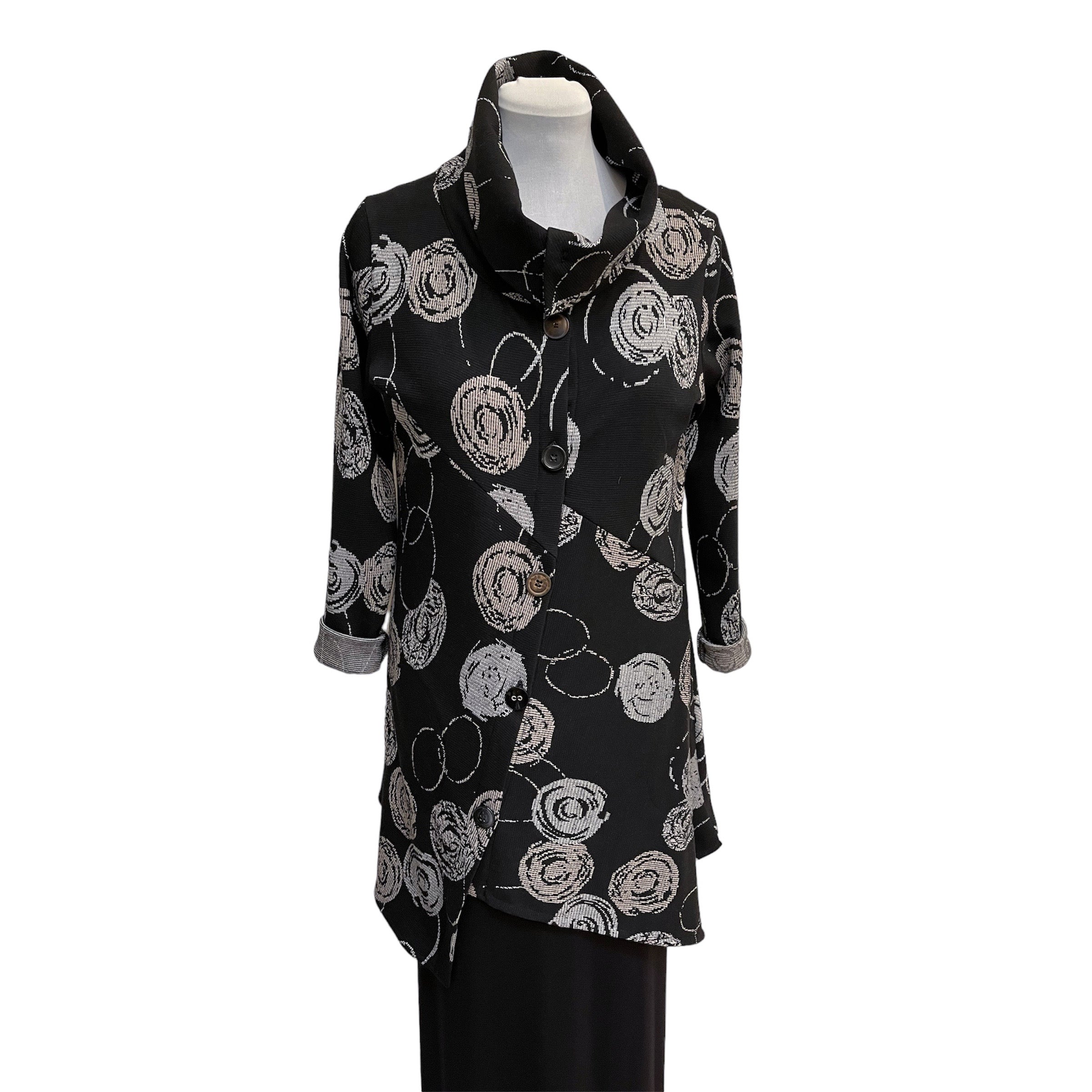 Grey Circle Knit Asymmetrical Jacket Vintage Buttons Engayla
